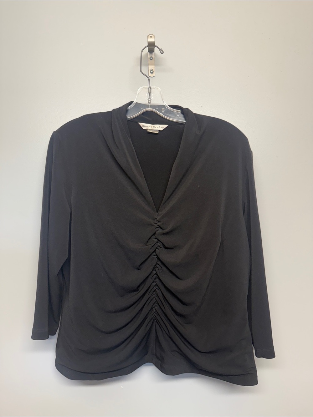 Bianca Nygard Black Gathered Front V-Neck Long Sleeve Blouse